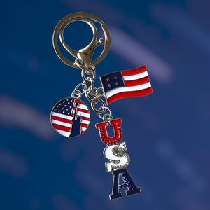 Patriotic USA Flag Bag Charm / Keychain with Charms